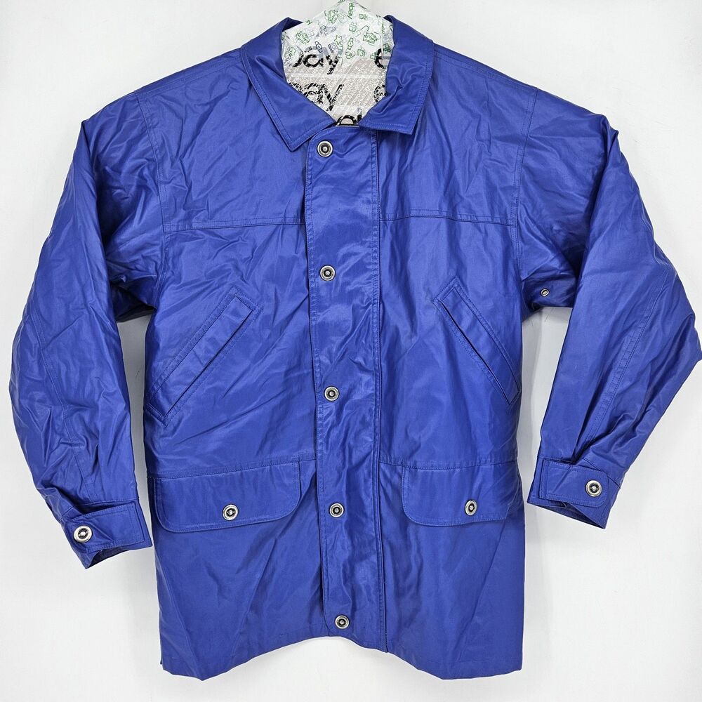 Vintage Woolrich Rain Coat Jacket Mens Small PVC Retro‎ Full Zip Blue Waterproof